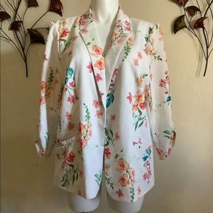 3/4 sleeve floral blazer